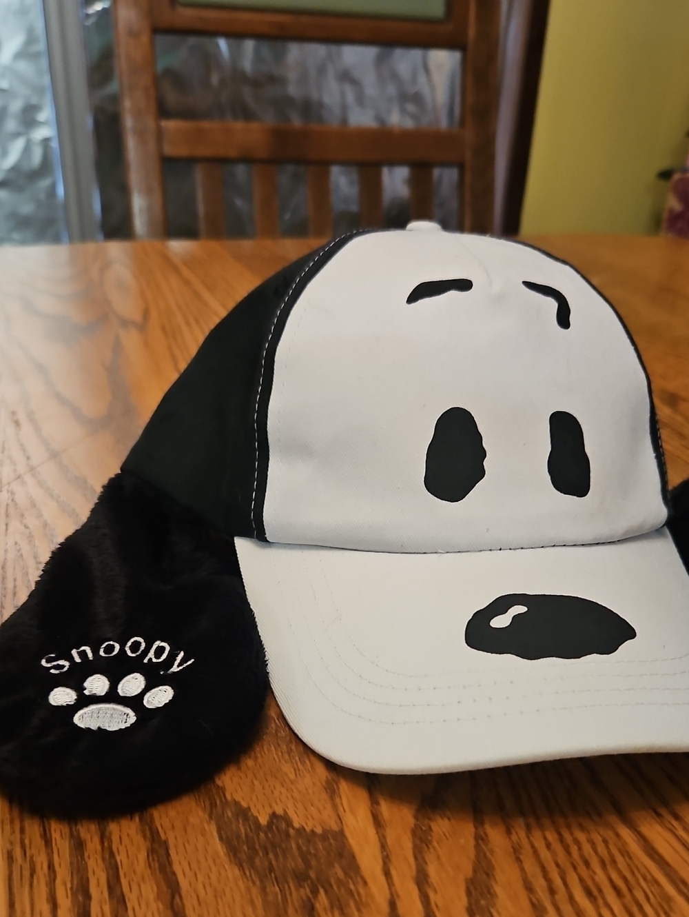 Kids Black and White Snoopy Trucker Hat with Plush Earflaps